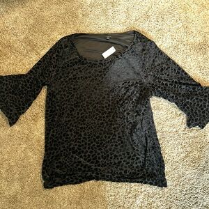 Talbots Black Ruffled 3/4 Sleeve Blouse